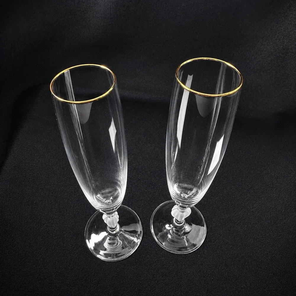 2 Marquis Waterford Sweet Memories Gold Trim Heart Stem Toasting Flutes Set of 2 - Picture 3 of 9